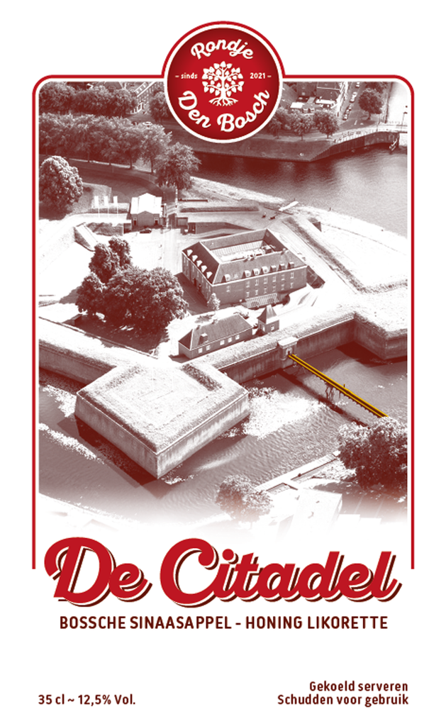 Rondje Den Bosch De Citadel Honing Sinaasappel likorette etiket voorzijde