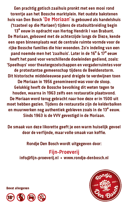 Rondje De Moriaan koffie likorette etiket achterzijde