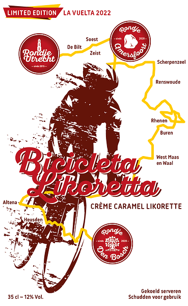 Richting de start van de Tour de France 2015 die in Utrecht begon, ontstond een heerlijke serie aan likorettes genaamd ‘Rondje Utrecht’, met als Limited Edition de ‘Crème Brûlée Bicyclette Likorette’. In 2022 is er weer een grote wielerronde in Nederland, de 76ste editie van ‘La Vuelta’, die in Utrecht start en zijn koers zal vervolgen naar Den Bosch voor de 2de etappe, via o.a. Amersfoort met de finish in Utrecht, om vervolgens verder te koersen in Spanje.
Fijn-Proeverij vindt dit een mooie gelegenheid om Rondje Utrecht, Rondje Amersfoort & Rondje Den Bosch met elkaar te verbinden en te vieren met de Limited Edition ‘Crème Caramel Bicicleta Likoretta’. Deze likorette smaakt naar het bekende Spaanse nagerecht, de Flan.
'Rondje Den Bosch' bestaat uit 6 verschillende smaken. Iedere smaak heeft een Bosch karakter gekoppeld aan bijvoorbeeld een typisch Bossche gebouwen, plekken, gebeurtenis, geschiedenis etc. Zo proeft u de smaken & geschiedenis van De Bosch.
De likorette van Rondje Den Bosch is een laag alcoholhoudende likeur.