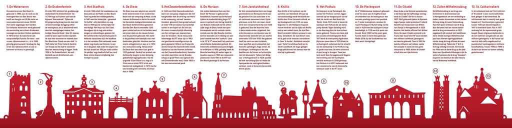 Den Bosch ('s-Hertogenbosch) skyline horizontaal in hout of acryl in de kleuren rood wit of zwart