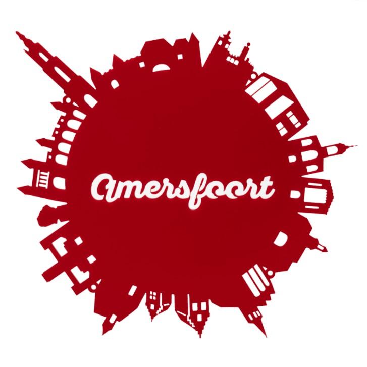 Amersfoort skyline rond in triplex hout of acryl in de kleuren rood, wit, zwart 