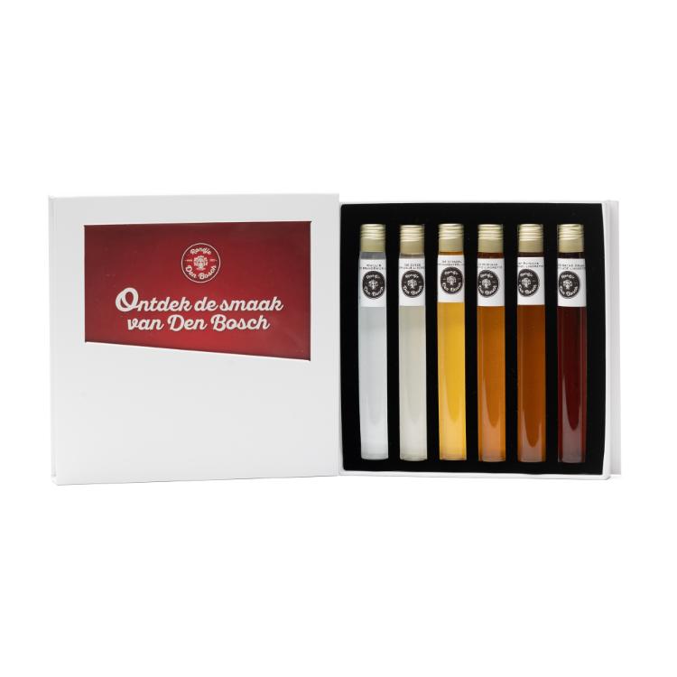 Deze proefset  bevat 6 miniaturen met alle smaken uit de serie van Rondje Den Bosch