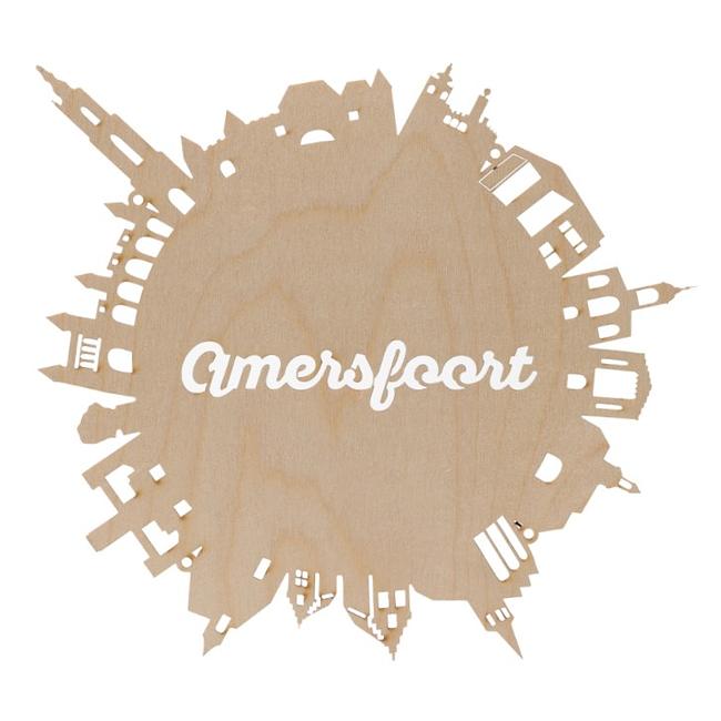 Amersfoort skyline rond in triplex hout of acryl in de kleuren rood, wit, zwart
