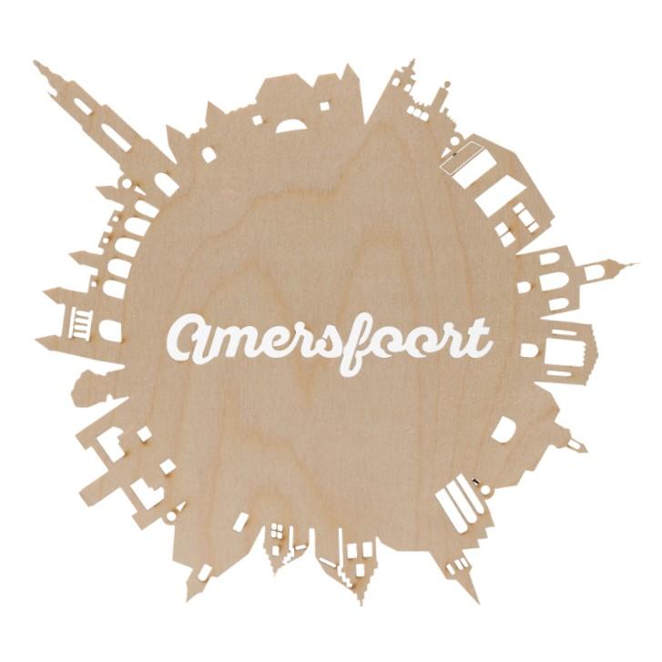 Amersfoort skyline rond in triplex hout of acryl in de kleuren rood, wit, zwart 
