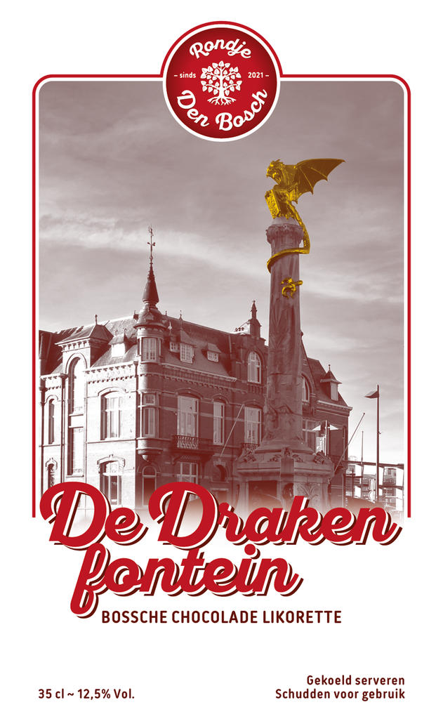 Rondje Den Bosch De Bossche Draak chocolade likorette etiket voorzijde