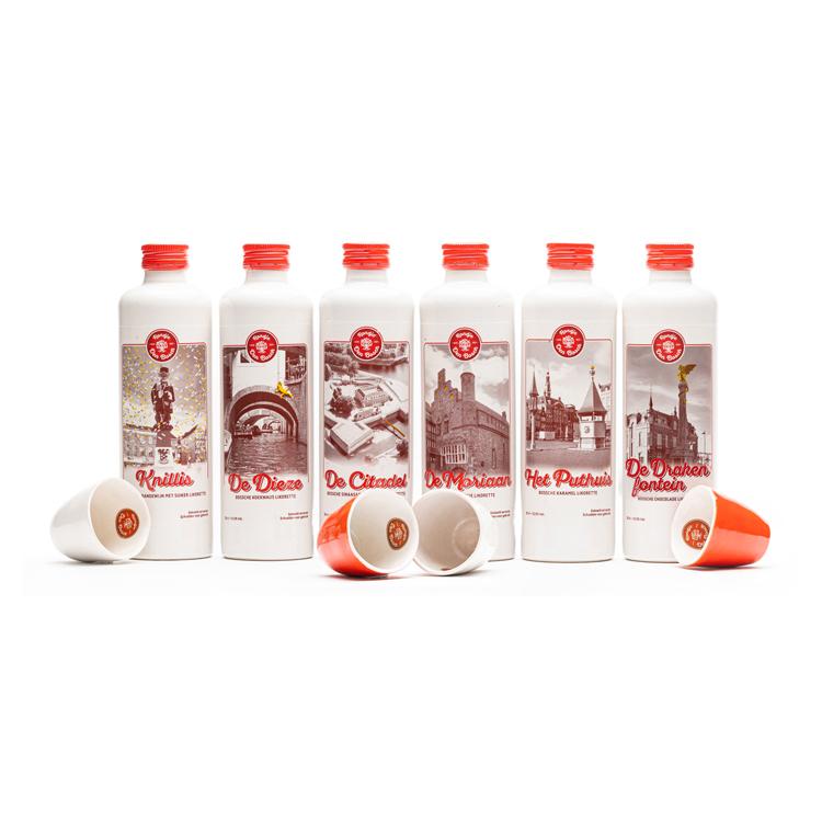 De likorette van Rondje Den Bosch is een laag alcoholhoudende likeur.  'Rondje Den Bosch' bestaat uit 6 verschillende smaken. Iedere smaak heeft een Den Bosch karakter gekoppeld aan bijvoorbeeld een gebouw, plek, gebeurtenis, geschiedenis etc. Zo proeft u de smaken & geschiedenis van Den Bosch. 'Knillis' brandewijn met suiker, 'De Citadel' honing/sinaasappel, 'De Dieze' koekwaus, 'Het Puthuis' karamel, 'De Moriaan' koffie & 'De Bossche Draak' chocolade.