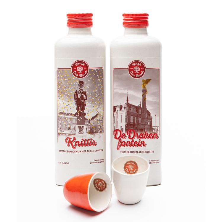 De likorette van Rondje Den Bosch is een laag alcoholhoudende likeur. 'Rondje Den Bosch' bestaat uit 6 verschillende smaken. Iedere smaak heeft een Den Bosch karakter gekoppeld aan bijvoorbeeld een gebouw, plek, gebeurtenis, geschiedenis etc. Zo proeft u de smaken & geschiedenis van Den Bosch. 'Knillis' brandewijn met suiker, 'De Citadel' honing/sinaasappel, 'De Dieze' koekwaus, 'Het Puthuis' karamel, 'De Moriaan' koffie & 'De Bossche Draak' chocolade.