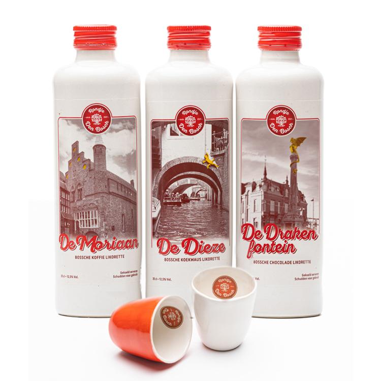 De likorette van Rondje Den Bosch is een laag alcoholhoudende likeur.  'Rondje Den Bosch' bestaat uit 6 verschillende smaken. Iedere smaak heeft een Den Bosch karakter gekoppeld aan bijvoorbeeld een gebouw, plek, gebeurtenis, geschiedenis etc. Zo proeft u de smaken & geschiedenis van Den Bosch. 'Knillis' brandewijn met suiker, 'De Citadel' honing/sinaasappel, 'De Dieze' koekwaus, 'Het Puthuis' karamel, 'De Moriaan' koffie & 'De Bossche Draak' chocolade.