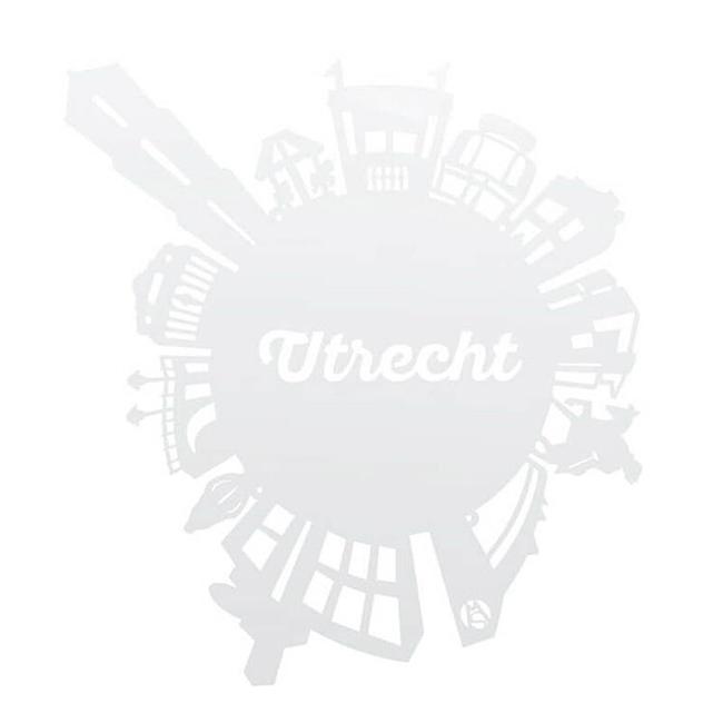 Utrecht skyline rond in hout of acryl in de kleur wit