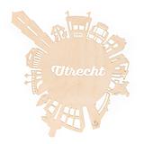 Utrecht skyline rond in hout of triplex in de kleur hout