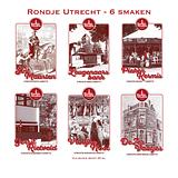 Rondje Utrecht 6 miniaturen set likorettes 8 Ontdek de smaak van Utrecht Sint Maarten koffie, Leugenaarsbank mokka, Piekenkermis nougat, Gerrit Rietveld beukennoot, Vrolijke Noot hazelnoot & De Zes Vaatjes crème Brulée